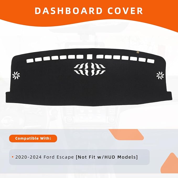 Dashboard Cover Dash Mat Fit for Fo-rd Escape 2024-2020 (Without HUD Models),Car Dash Board Mat Anti-Glare Carpet,Non-Slip Pad Sunshield Protector (Black)