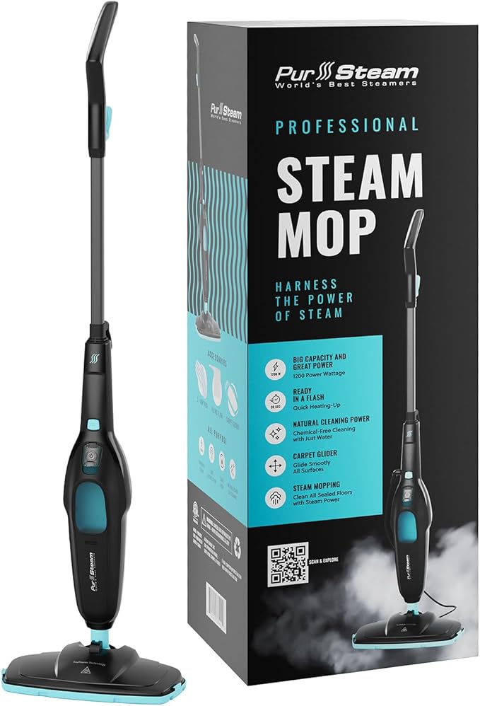 PurSteam Multi-Surface Steam Mop Floor Cleaner for Hardwood, Tile & Carpet | Multi-Surface Floor Cleaner for Hardwood, Tile, Laminate & Carpet | Fast Heating, Lightweight & Chemical-Free Cleaning