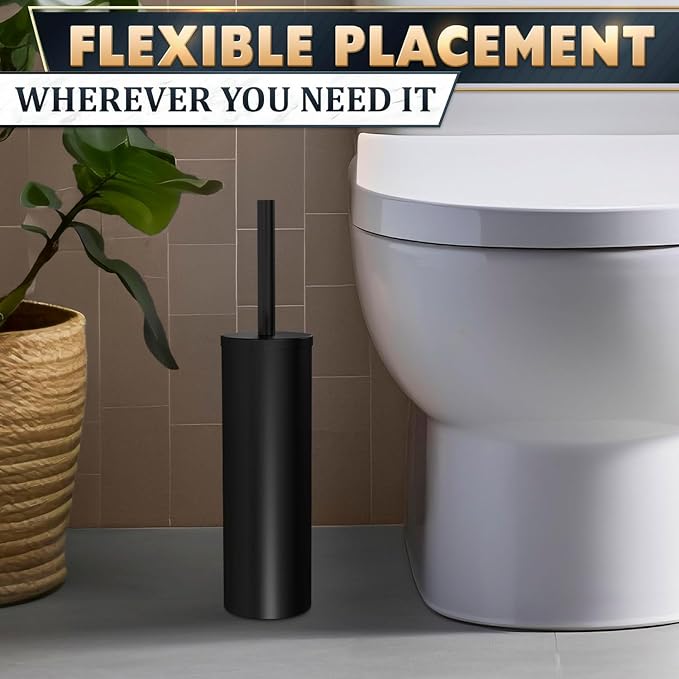 2 PCS Black Toilet Brush and Holder Set - Scratch Resistant Black Toilet Bowl Brush and Holder with Soft Bristles Replaceable Head, Protection from Splashes, and Compact Design - for Cleaning