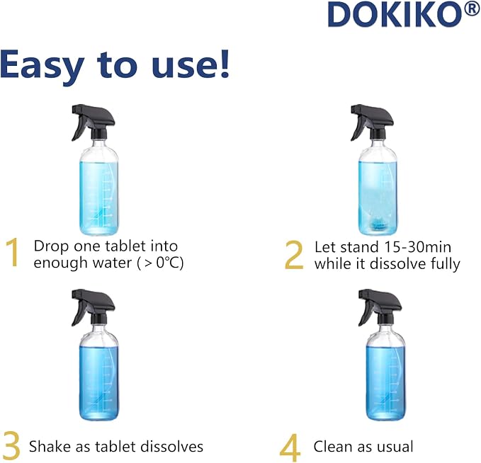 DOKIKO Glass Cleaner Refill Tablets - 50 Eco-Friendly Refill Packs,800fl oz Spray,Plastic-Free Formula for Windows, Mirrors & Windshields