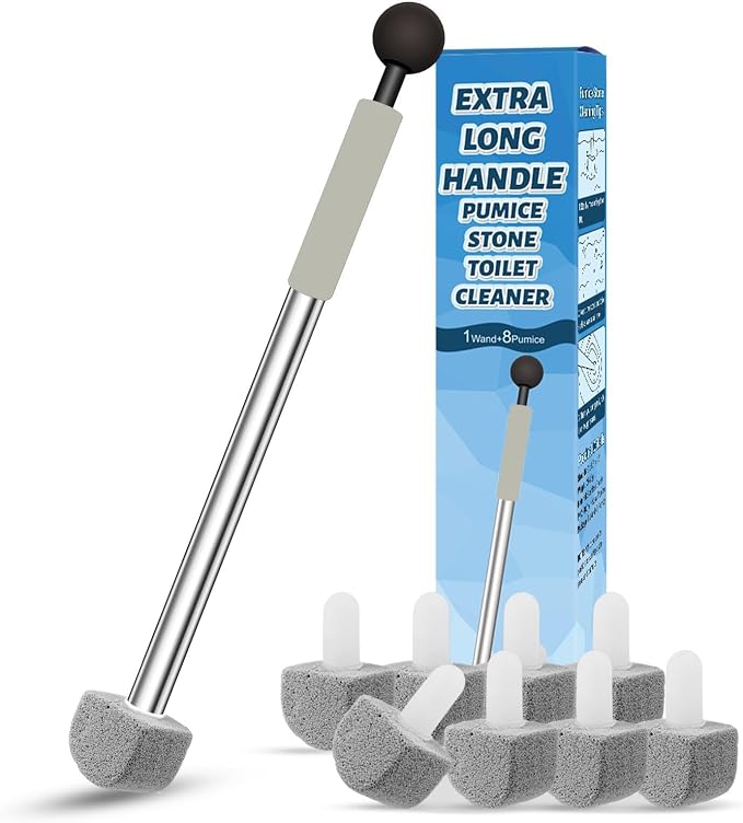 Pumice Stone Toilet Bowl Cleaner,16.7Inch Toilet Pumice Stone with Handle Cleans Hard Water Ring Calcium Buildup&Stains for Toilet Bath Kitchen Household Cleaning (Grey)