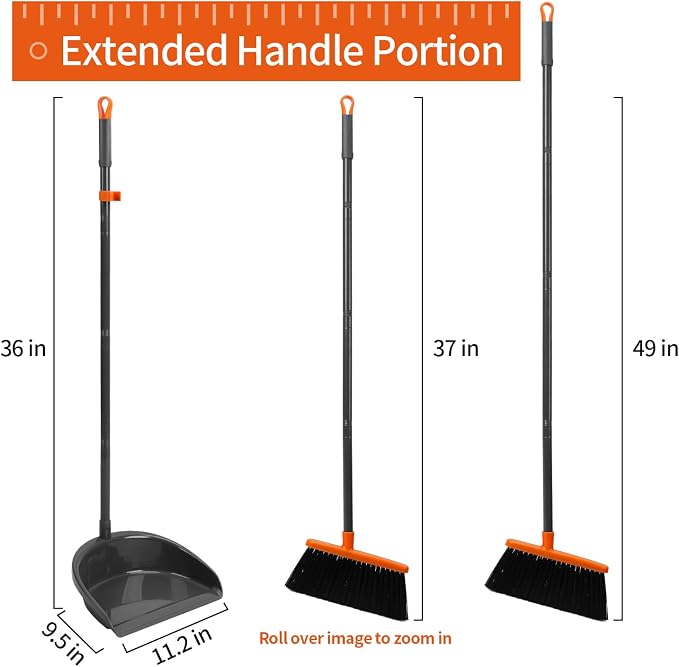 Long Handle Broom with Dustpan Combo Set for Office Home Kitchen Lobby Floor Cleaning Broom Dustpan for Indoor&Outdoor Sweeping