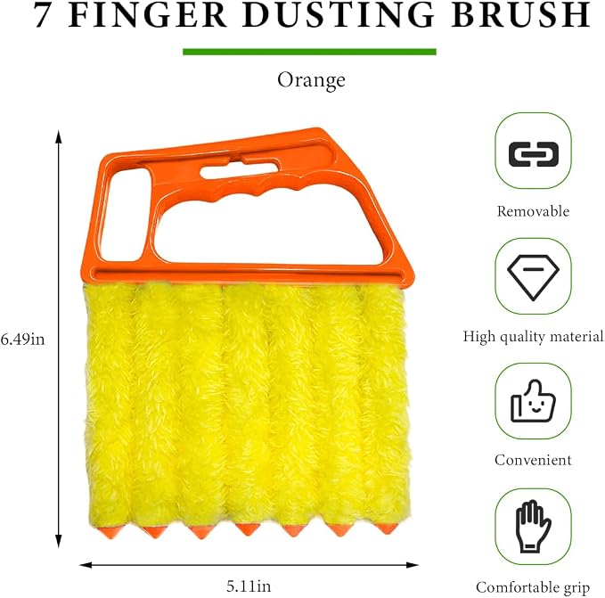 DXNQ Blind Cleaner Duster Tool, Window Venetian Hand-held 7 Finger Dusting Cleaner Brush, Blinds Cleaning Brush Tool for Window Shutters Air Conditioner, Car Accessories (Orange)