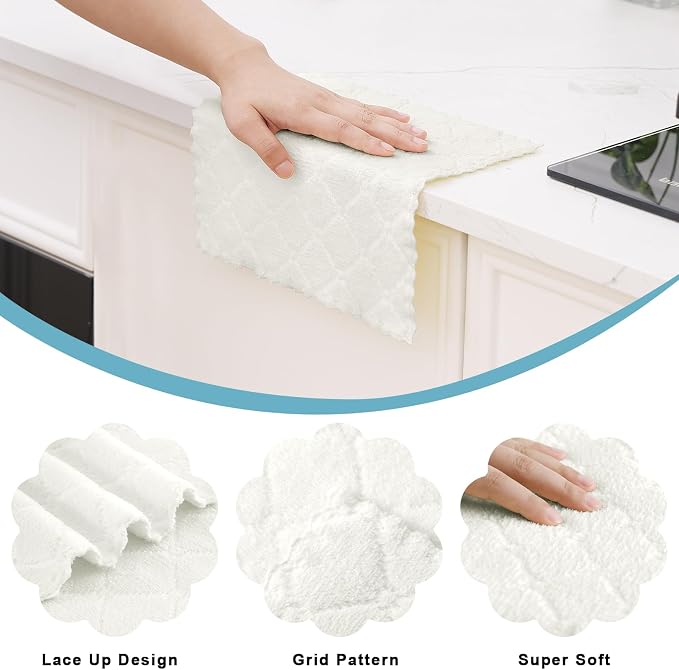 Homaxy 12 Pack Kitchen Dish Cloths (10 x 10 Inches, White), Super Soft and Absorbent Coral Velvet Dish Towels, Nonstick Oil Fast Drying Microfiber Cleaning Cloth, No Lint Household Dishcloths