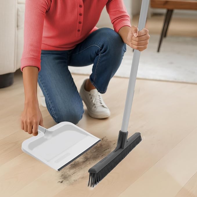 Superio Clip-On Dustpan with Rubber Lip - 10-inch Wide Durable Plastic Dust Pan with Comfort Grip Handle, White, 3-Pack