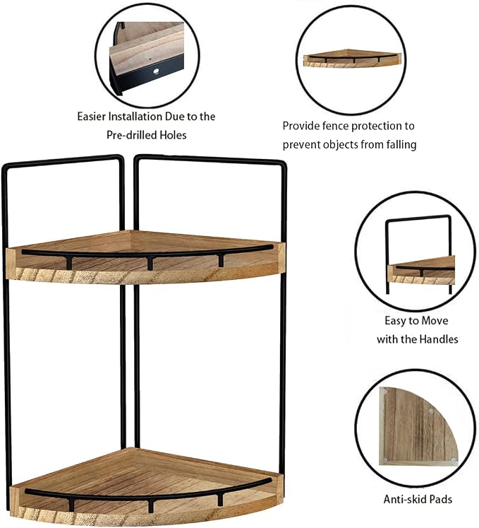 Dorhors 2-Tier Bathroom Counter Organizer,Vanity Counter Corner Shelf, Skincare, Wood Countertop Bathroom Storage and Organization for Kitchen (Brown)