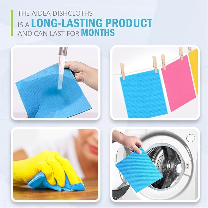 AIDEA Swedish Dishcloths for Kitchen 10PK, Reusable Paper Towels 7"x6" | Swedish Dish Cloth for Washing Dishes, Sponge Cloths Kitchen, Absorbent Dish Rags, Swedish Dish Towels, Glasses Wipes