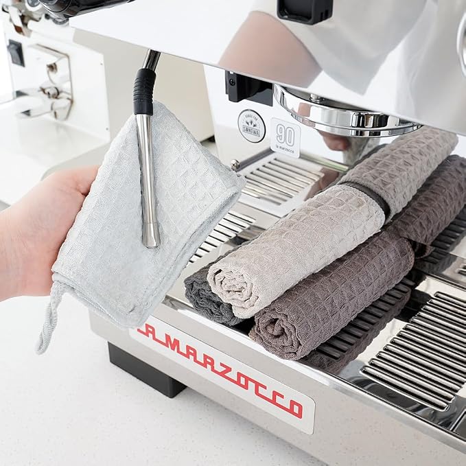 watchget Barista Micro Cloth 6 Pack, Microfiber Barista Cleaning Towels Microfiber Waffle Weave Kitchen Dish Cloth Coffee Bar Towel Coffee Machine Cleaning Cloth, Khaki(12"x12")