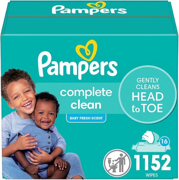 Pampers Baby Wipes, Complete Clean Baby Fresh Scented Wipe, Gently Cleans Head to Toe, 1152 Total (16 Flip-Top Packs)