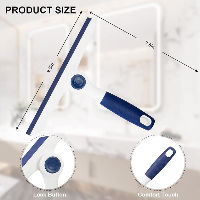 Window Squeegee for Glass Doors，All-Purpose 9.7” Window Cleaning Squeegee, Handheld for Windows, Car Windshields & More，Grey (9.5" Window Squeegee)