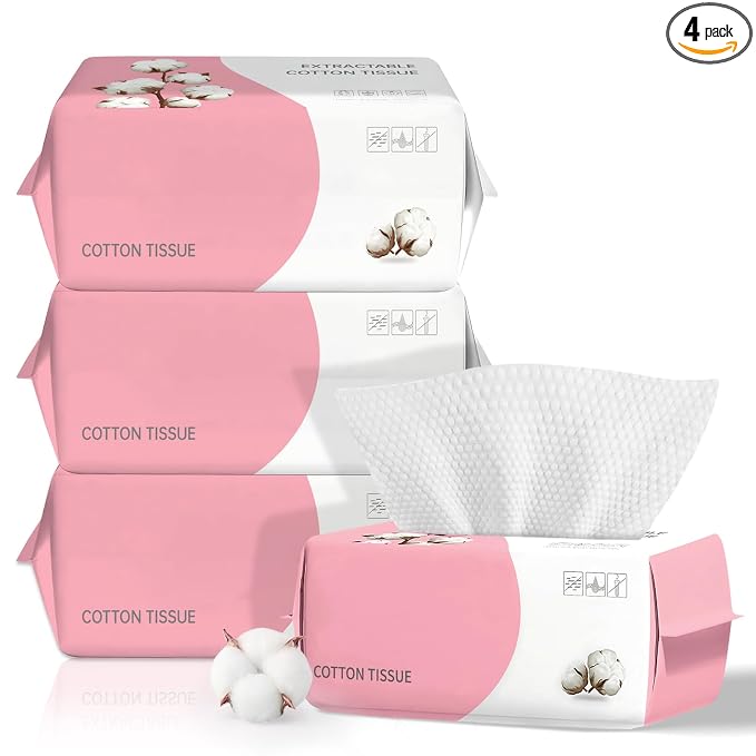 100 Count Disposable Face Towel, Ultra Soft & Thick Washcloths, Biodegradable Facial Towels for Sensitive Skin, Makeup Remover Dry Wipes, Lint-Free Towelettes for Cleansing (4 Pack)