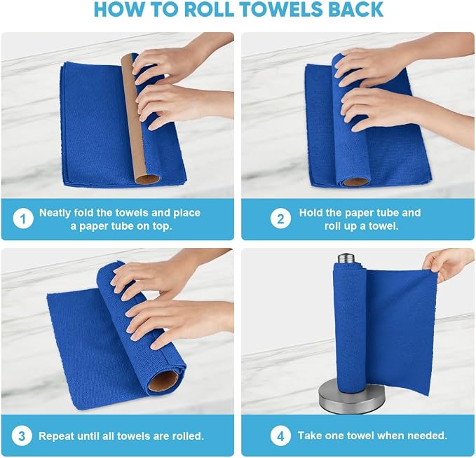 AIDEA Microfiber Cleaning Cloth Roll-55 Sheets, Cleaning Rags 11×9" | Reusable Paper Towels, Microfiber Towels for Cars, Cleaning Towels for Automotive, House, Kitchen,Cleaning Supplies,Dark Blue