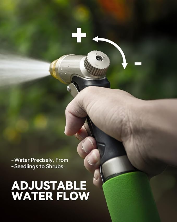 RAINPOINT Garden Hose Nozzle, 100% Heavy Duty Metal Hose Sprayer, High Pressure Water Hose Nozzle with Adjustable Spray Patterns and Flow Control for Watering Plants, Car Washing, Pet Washing,L-Brown