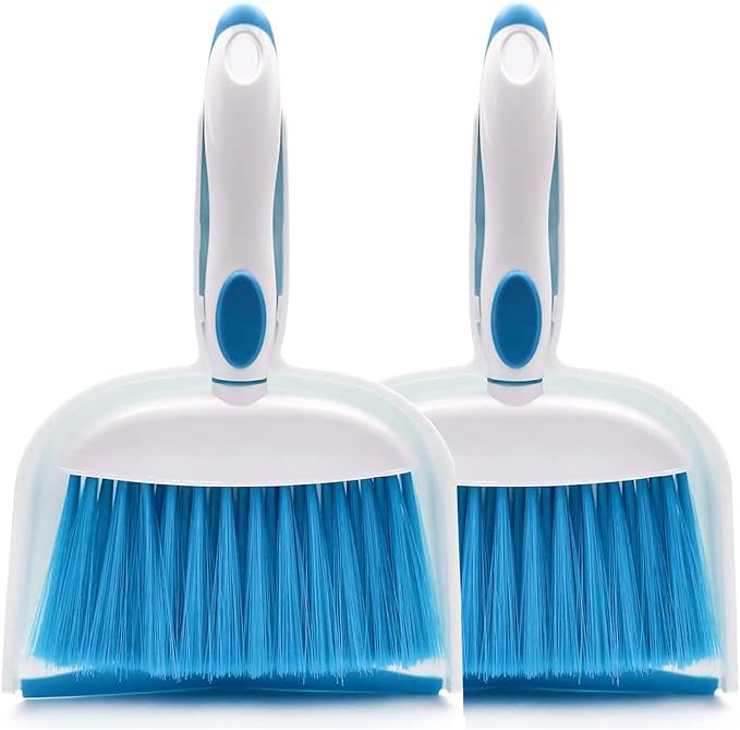 Small Broom and Dustpan Set, Small Dustpan and Brush Set, Mini Dust pan and Brush, Hand Broom and dust pan, Mini dustpans are Ideal for Cleaning Little Areas Like desks, Kitchens, pet Rooms. (2 Set)