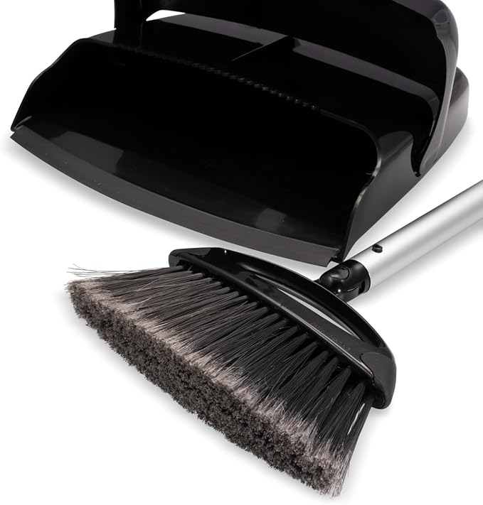 Carlisle FoodService Products Broom with Dustpan Combo Set – DuraPan, Adjustable Broom and Dustpan Set, Lightweight Metal and Plastic Design, 36", 4 Pack, Black