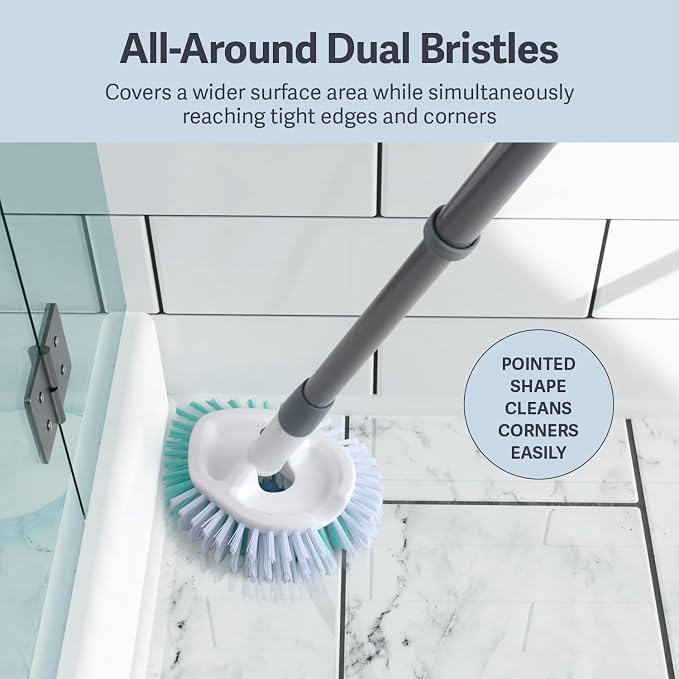 Casabella Tub & Tile Brush - Bathroom Cleaning Brush, Extendable Handle, All-Around Dual Bristles, Bristled Head, Non-Slip Grip