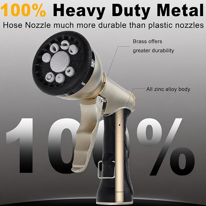 Garden Hose Nozzles,9 Spray Patterns Heavy Duty Metal Hose Sprayer Nozzle | Hose Nozzle Spray High Pressure Slip Resistant Water Sprayer for Plants & Lawns Watering,Car Washing and Pet Showering Gray