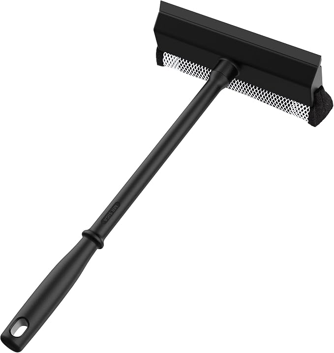 MR.SIGA Professional 2-in-1 Car Window Squeegee and Sponge Scrubber | Rubber blade squeegee with 16.4 inch/41.5 cm handle, sponge car squeegee for glass, windshield, shower