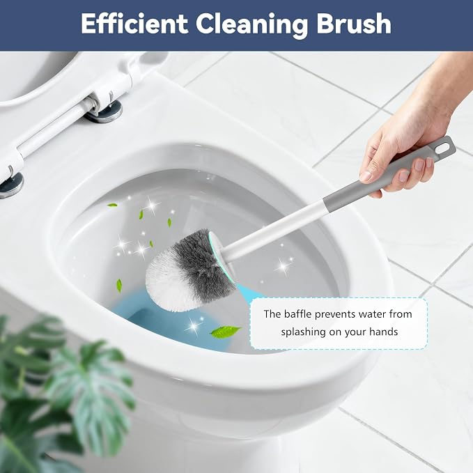 Toilet Brush, 3 Pack Compact Toilet Bowl Brush and Holder Set with Nylon Bristles Toilet Cleaner Brush Hidden Toilet Scrubber Brush for Bathroom Cleaning, Grey & White