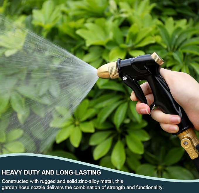 ESOW Garden Hose Nozzle, Heavy Duty Metal with Brass Nozzle, 4 Modes | High pressure pistol grip sprayer for garden, car wash, pet shower. Leak-proof, rustproof metal build. Adjustable water flow