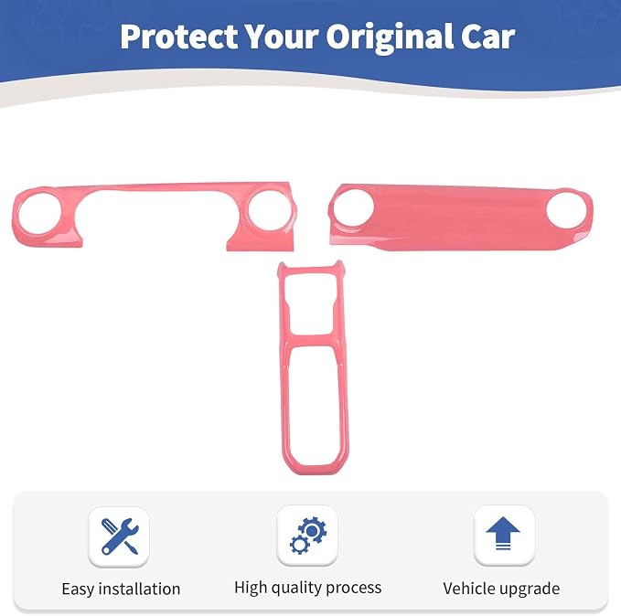 RT-TCZ for Wrangler JL Dash Trim Cover Pink, Gear Shift Panel Trim Frame for Jeep Wrangler JL JLU Gladiator JT 2018-2023 Pink Interior Accessories 3pcs
