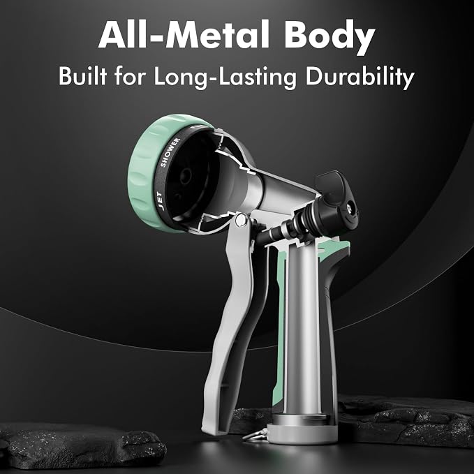 RESTMO Garden Hose Nozzle, Heavy Duty Metal Water Hose Nozzle with 7 Adjustable Spray Patterns, High Pressure Hand Sprayer with Flow Control, Best for Watering Plant & Lawn, Washing Car & Pet, Cyan