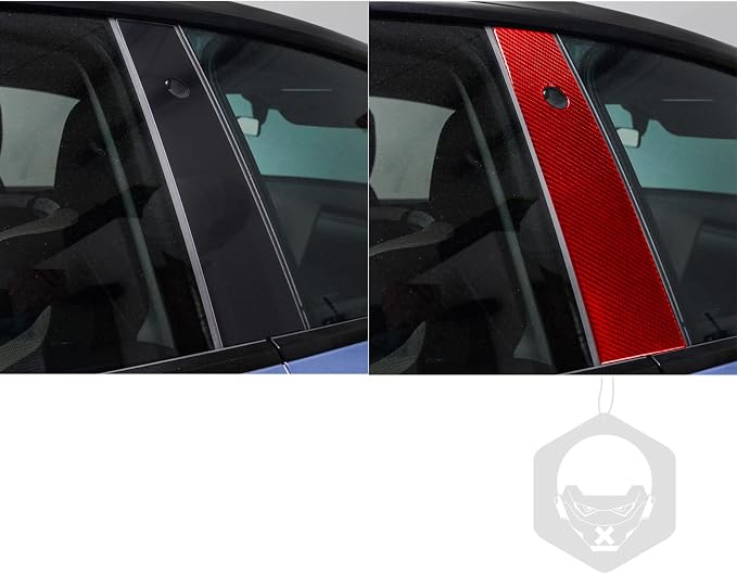 Red Real Carbon Fiber Trim for Tesla Accessories | for Model 3 2017-2022 / Model Y 2020-2024 Door Window B Pillars Sticker Exterior Thick Overlay Decal