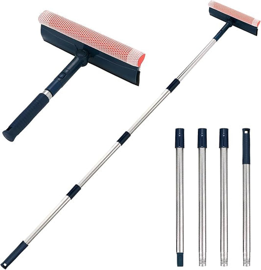Professional Window Squeegee,2-in-1 Window Cleaner with 56" Long Stainless Steel Handle,Window Washing Kit, Glass Door Cleaner,Multi-Use Car Windshield Cleaning Tool for Gas Station, Glass,Shower