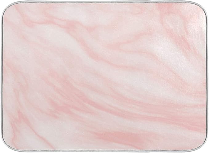 Super Absorbent Dish Drying Mat, Microfiber Fast-Drying Dish Mat, 16" x 18", Kitchen Dish Drying Pad, Pink Coral Marble