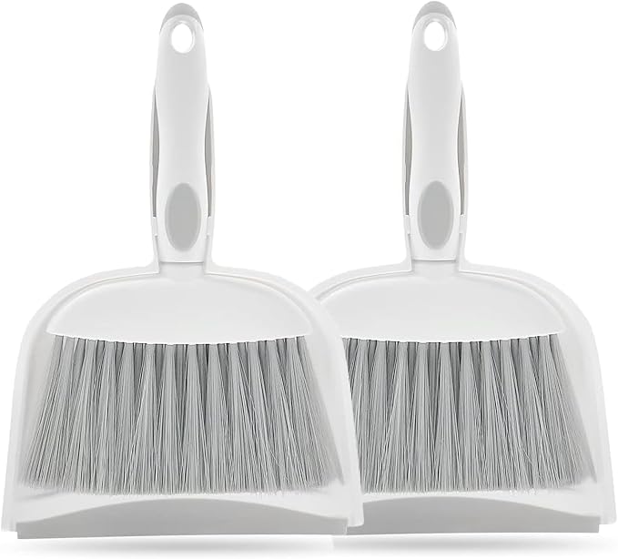 Dust pan, Mini Dustpan and Brush Set, Small Broom and Dustpan Set, Small Hand Broom and dust pan Set, Whisk Broom, Dust pan and Brush for Desk, Table, Home, Kitchen Necessities (Gray 2pcs)