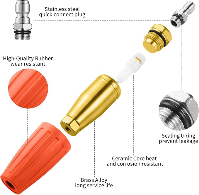 Turbo Nozzle Pressure Washer, 4000 PSI Max Orange Rotating Nozzle | Power washer nozzle with 1/4 inch quick connect for cleaning brick, concrete, vinyl surfaces, driveways, patios and sidewalks