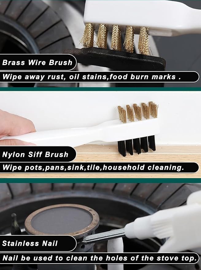 2pcs Kitchen Gas Stove Cleaning Brass Wire Brush Putty Scraper Rust Grease Grime Cleaner