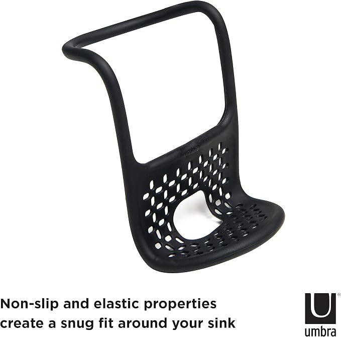 Umbra Sling Sponge Holder for Kitchen Sink – No Suction Cups, Flexible Caddy for Sinks and Faucets, Modern Design, Black