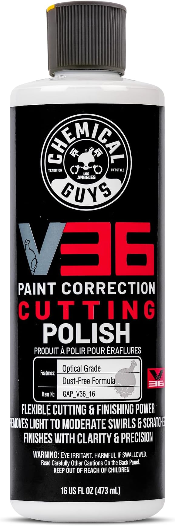Chemical Guys, V36 Optical Grade Cutting Polish for Paint, White, 16 oz | Optical-grade cutting polish levels swirls, scratches and defects, then refines toward a deep, glossy finish