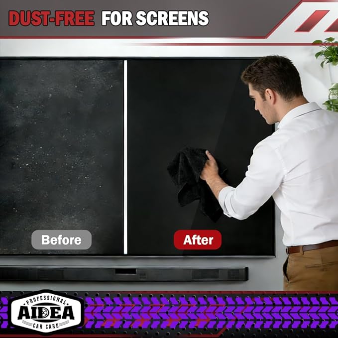 AIDEA Microfiber Cleaning Cloth Black 20PK, Microfiber Towels for Cars, Premium Car Cloth, Dusting Cloth Lint Free Cleaning Rags for SUVs, House, Kitchen, Window, Workshops,12×12"