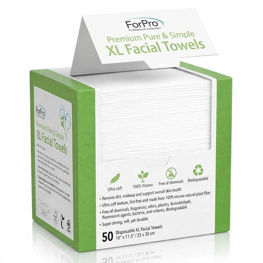 ForPro Disposable Face Towels for Sensitive Skin, XL Dry Wipes Makeup Remover, Ultra Soft Lint-Free Viscose Face Cloths, Chemical-Free Biodegradable Facial Towelettes, Vegan & Cruelty-Free, 50-Count