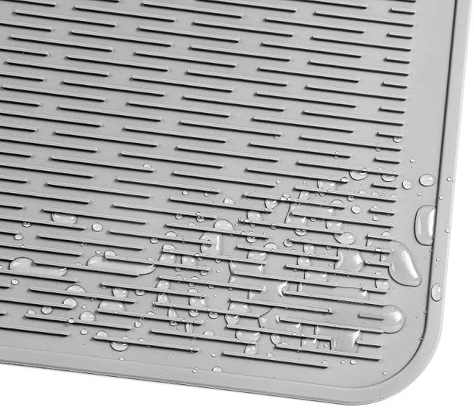 MicoYang Silicone Dish Drying Mat for Multiple Usage,Easy clean,Eco-friendly,Heat-resistant Silicone Mat for Kitchen Counter or Sink,Refrigerator or Drawer Liner Grey XL 18 inches x 16 inches