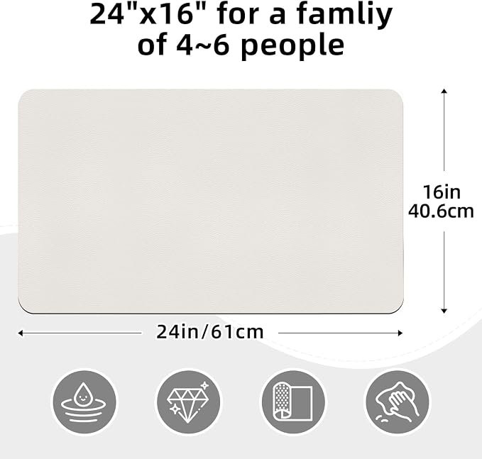 LOPNUR Kitchen Dish Drying Mat, 24"x16" Dish Drying Mats for Kitchen Counter, Diatomite Coffee Mat, Super Absorbent Dish Drying Pad, Heat Resistant Mat with Anti-slip Rubber Backed, Cream White