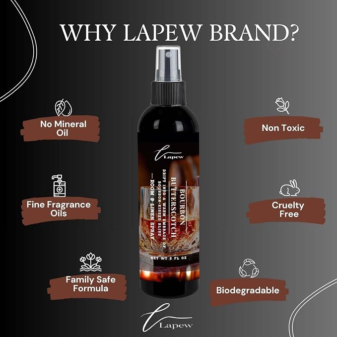 Lapew Room & Linen Spray | Fragrance Mist for Home, Car & Office | Fabric & Air Freshener | Neutralizing Mist | Made in USA | Bourbon & Butterscotch