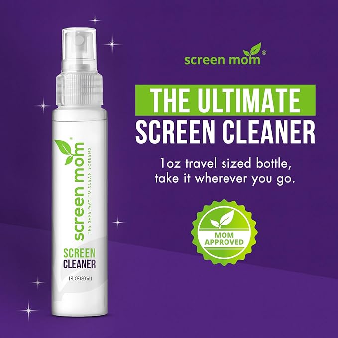Screen Mom Screen Cleaner Spray 3 Pack-3x1oz for TV, Car, Laptop & Computer | Streak-Free Cleaning, Glass & OLED Safe, Alcohol & Ammonia Free, Includes 3-Microfiber Cloths, Removes Fingerprints & Smudges