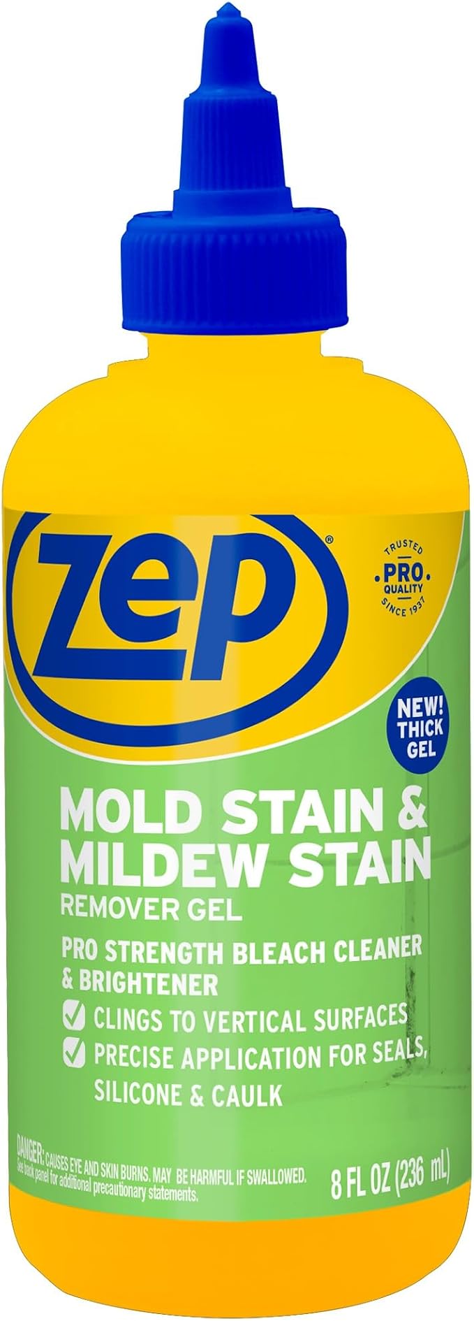 Zep Mold Stain & Mildew Stain Remover, Thick Gel - 8oz (Case of 12) | Cleans tough mold and mildew stains with a thick gel that clings to vertical surfaces for maximum coverage.