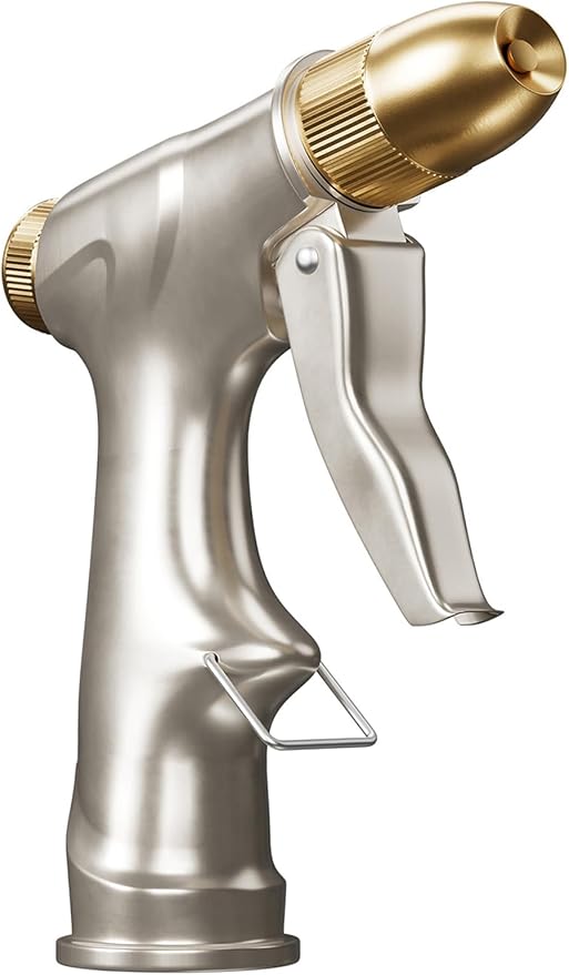 100% Metal Heavy Duty Garden Hose Nozzle with Brass Nozzle with 4 Patterns | Fits 3/4” Garden Hose Thread for Plants, Lawns, Cars, Patio, Car, Window