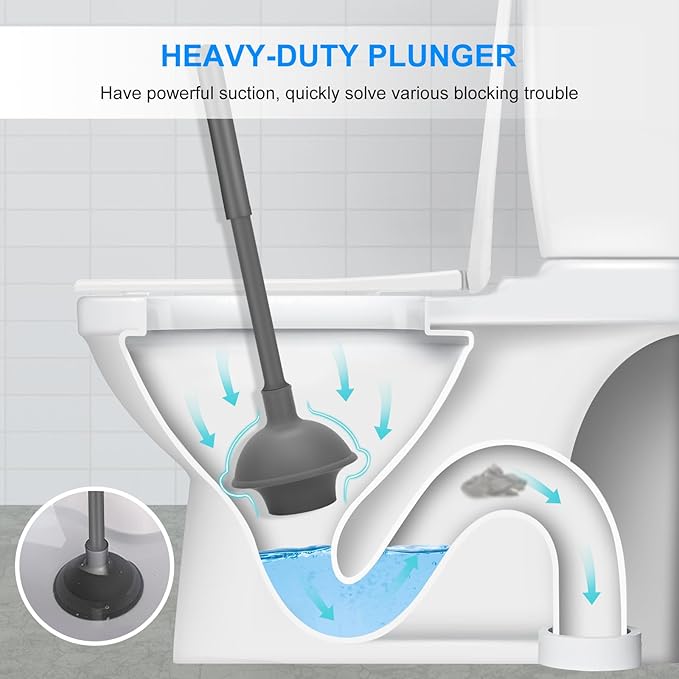 SetSail Toilet Brush and Plunger Set, Semi-Hidden Toilet Plungers Heavy Duty Toilet Bowl Brush and Holder for Bathroom Toilet Plunger and Brush Set for Deeply Cleaning - Gray