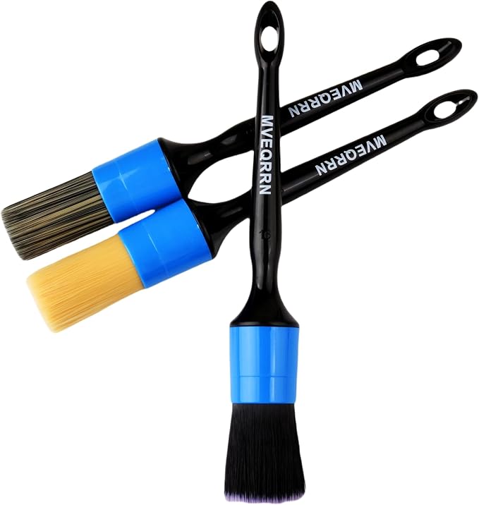 MVEQRRN 3pcs Car Detailing Brush Set,Boars Hair Detailing Brush Blue | Ultra Soft Car Detailing Brushes for Air Vents,Leather Seats,No Scratch Auto Detail Brushes for Interior Exterior