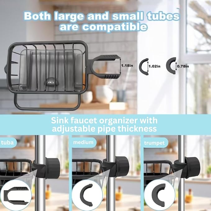 Kitchen Sink Faucet Organizer – Compact Design for Round Faucets (10.6 × 5.7 cm) – Black (Left)