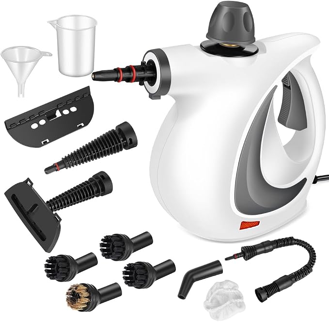 Handheld Steam Cleaner, Pressurized Hot Steam with 12 Accessories for Home | High Temperature Steam Removes Grease, Dirt and Stains from Kitchens, Bathrooms, Cars, Furniture, Tile and Grout.