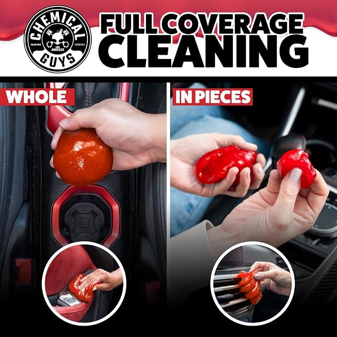 Chemical Guys, Sticky Icky Cleaning Gel, Sweet Strawberry, 0.88 oz, 4 Pack | Reusable gel presses into vents, cup holders and crevices to lift dust and crumbs, sweet strawberry, four pack