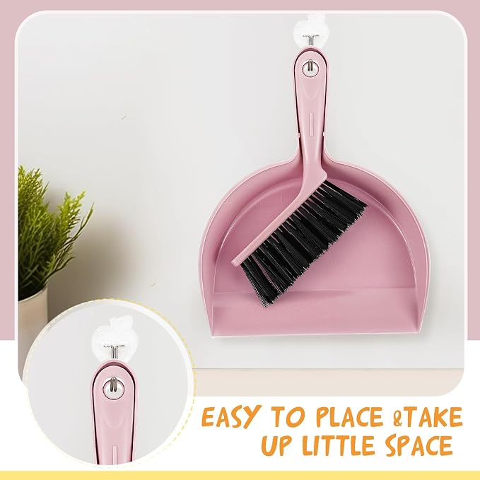 Sliner 18 Pack Mini Dustpan Brush Set Small Broom Set Bulk,Pink | Nesting Snap Plastic Dust Pans with Brush, Small, Handheld, Portable, Cleaning, Suitable for Desktop Pets Care Camping