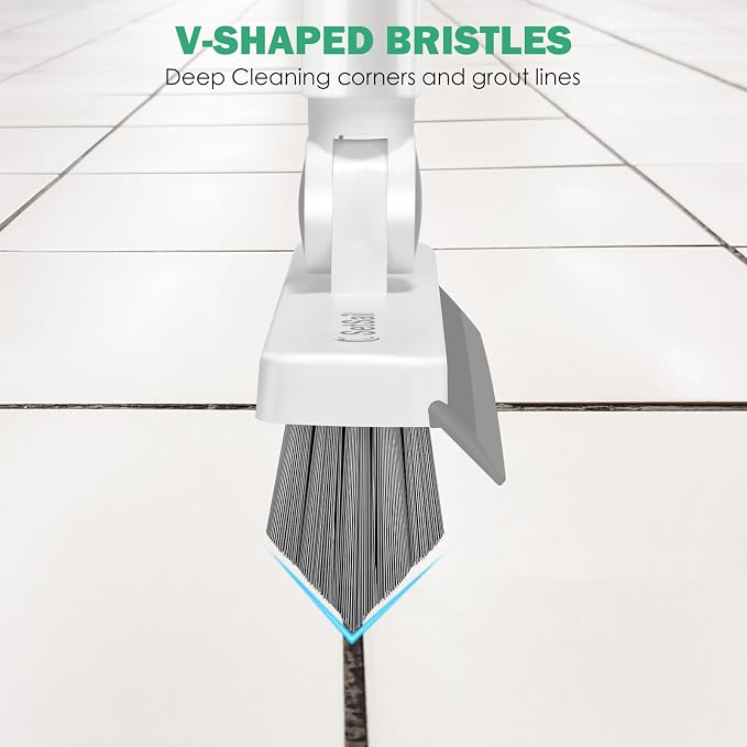 SetSail Floor Scrub Brush and Grout Brush with 51-in Long Handle,Grey White | 2 in 1 Scrape Brush Stiff Bristle Floor Scrubber for Cleaning Shower Bathroom Garage Kitchen Wall Deck Tub Tile