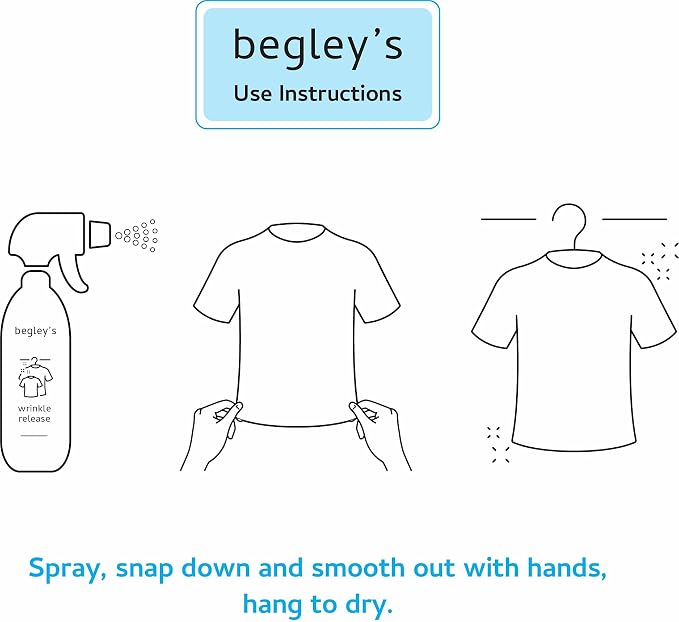 Begley's 3-in-1 Wrinkle Remover, Quick Fix Wrinkle Release, Static Cling Remover, Odor Eliminator and Fabric Refresher Spray - USDA Certified Biobased - Fragrance-Free, 16 oz, 2 Pack